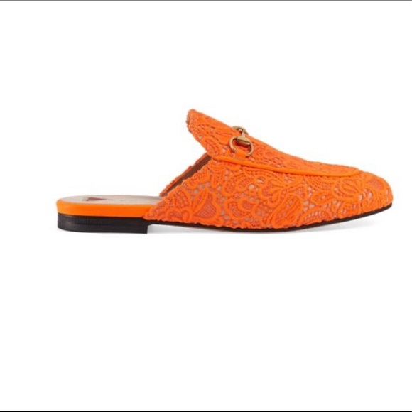 Gucci Orange Princeton floral lace backless loafer - Picture 3 of 15